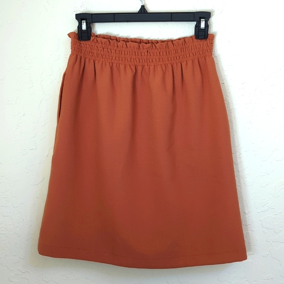 Anthropologie Comme Toi Rust Cinched Elastic Waist Lined Mini Skirt Size Small - Picture 2 of 6
